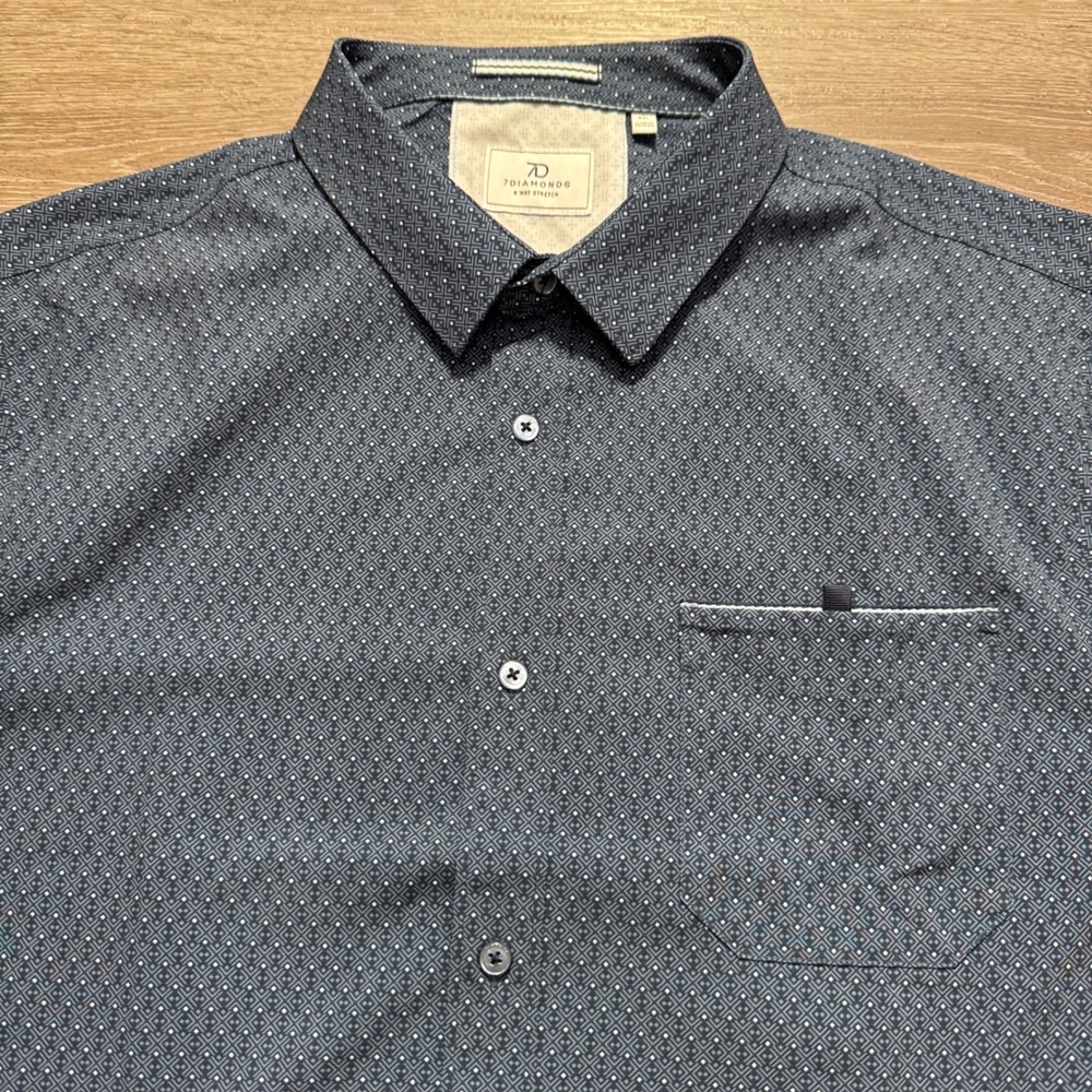 7 Diamonds Shirt Mens XXL‎ Blue Digital Dash 4-Way Stretch Performance Button Up